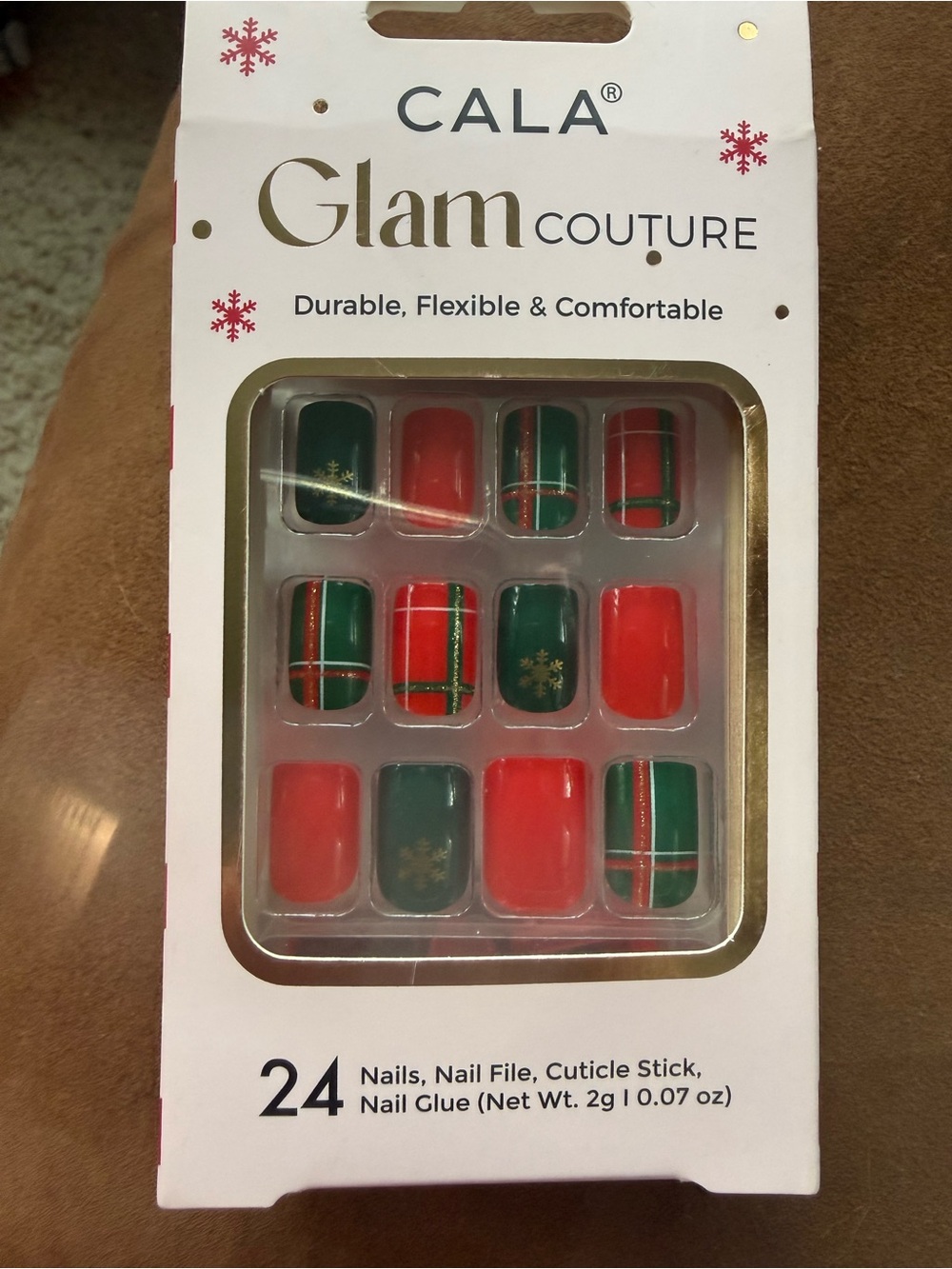 CALA Glam Couture Christmas Plaid & Snowflake Press-On Nails | 24 Count